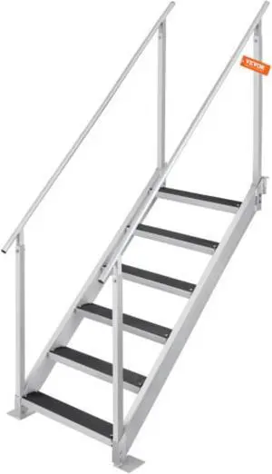 VEVOR Dock Ladder, 43''-51'' Adjustable Height, 500 lbs Load Capacity, Aluminum Alloy 6 Steps Pontoon Boat Ladder with Dual Handrails & Nonslip Rubber Mat, Ideal for Ship/Lake/Pool/Marine Boarding