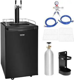 VEVOR Beer Kegerator, Dual Tap Draft Beer Dispenser, Full Size Keg Refrigerator With Shelves, CO2 Cylinder, Drip Tray & Rail, 32F- 50F Temperature Control, Holds 1/6, 1/4, 1/2 Barrels, Black