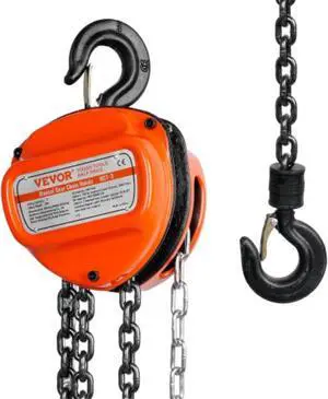 VEVOR Manual Chain Hoist, 1 Ton 2200 lbs Capacity 20 FT Come Along, G80 Galvanized Carbon Steel with Double-Pawl Brake, Auto Chain Leading & 360 Rotation Hook, for Garage Factory Dock