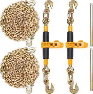 VEVOR Ratchet Chain Binder, 5/16"-3/8" Heavy Duty Load Binders, with G80 Chains 7100 lbs Secure Load Limit, Labor-saving Anti-skid Handle, Tie Down Hauling Chain Binders for Flatbed Truck Trailer, 2 P