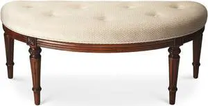 Butler Specialty Company, Tamara Upholstered Demilune 45"W Bench, Medium Brown Butler Specialty Company, Tamara Upholstered Demilune 45"W Bench, Medium Brown