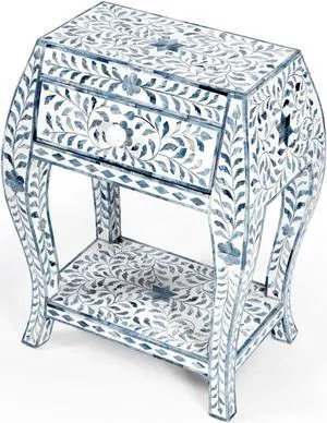 Butler Specialty Company, Trubadur and Bone Inlay Side Table, White and Blue Butler Specialty Company, Trubadur and Bone Inlay Side Table, White and Blue