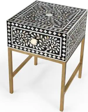 Butler Specialty Company, Purgenia Mother Of Perl Side Table, Black and White, Gold Butler Specialty Company, Purgenia Mother Of Perl Side Table, Black and White, Gold