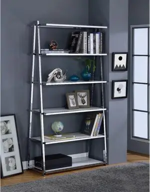 Metal Rectangular Bookshelf, White High Gloss & Silver