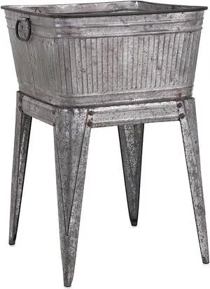 Multi Functional Galvanized Metal Tub on Stand, Gray