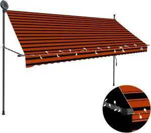 vidaXL Manual Retractable Awning with LED 118.1" Orange and Brown