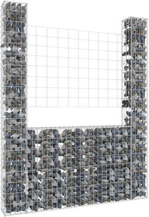 vidaXL U-shape Gabion Basket with 2 Posts Iron 55.1"x7.9"x78.7"