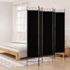 vidaXL 5 Panel Room Divider Privacy Screen for Room Separation Black Fabric