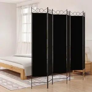 vidaXL 6 Panel Room Divider Privacy Screen for Room Separation Black Fabric