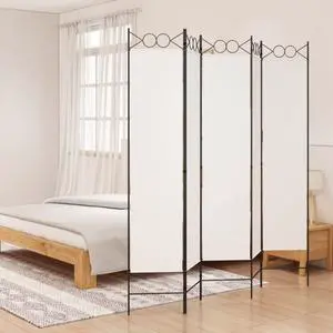 vidaXL 5 Panel Room Divider Privacy Screen for Room Separation White Fabric
