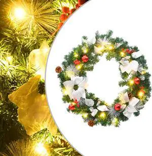 vidaXL Christmas Wreath with LED Lights Green 23.6" PVC