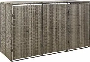 vidaXL Triple Wheelie Bin Shed Gray 81.5"x31.5"x46.1" Poly Rattan