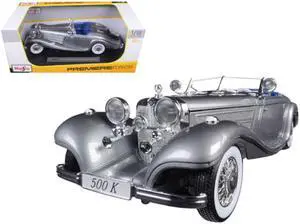 1936 Mercedes 500K Special Roadster Grey 1/18 Diecast Model Car by Maisto