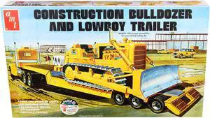 Skill 3 Model Kit Construction Bulldozer and Lowboy Trailer Set of 2 pieces 1/25 Scale Model by AMT