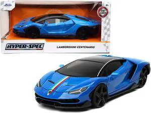 Lamborghini Centenario Blue with Black Top with Stripes \Hyper-Spec\ Series 1/24 Diecast Model Car by Jada"""