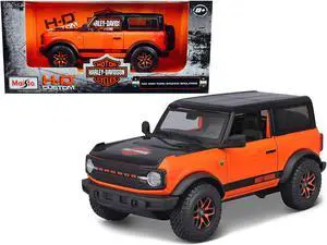 2021 Ford Bronco Badlands Orange and Black "Harley Davidson" "H-D Custom" Series 1/24 Diecast Model Car by Maisto