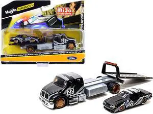 International DuraStar Flatbed Truck #22 and 1988 Ford Mustang LX #22 Matt Black with Gray Graphics "Toyo Tires" "Elite Transport" Series 1/64 Diecast Models by Maisto