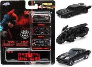 "The Batman" (2022) Movie 3 piece Set "DC Comics" "Nano Hollywood Rides" Series Diecast Model Cars by Jada