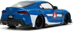 2020 Toyota Supra Blue with Graphics and Max Sterling Diecast Figurine "Robotech" "Hollywood Rides" Series 1/24 Diecast Model Car by Jada