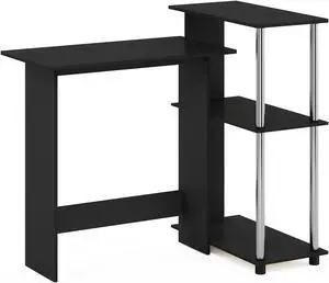 Furinno Abbott Corner Computer Desk with Bookshelf  Americano/Stainless Steel