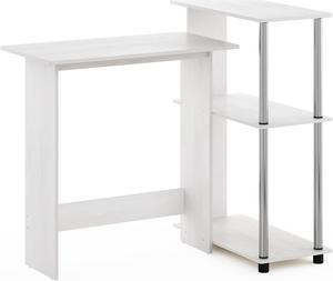Furinno Abbott Corner Computer Desk with Bookshelf  White Oak/Stainless Steel