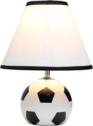 Simple Designs SportsLite 11.5" Tall Athletic Sports Soccer Ball Base Ceramic Bedside Table Desk Lamp with White Empire Fabric Shade with Black Trim