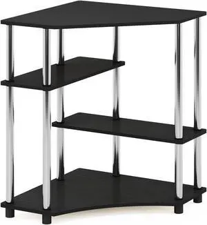 Furinno Turn-N-Tube Space Saving Corner Desk with Shelves, Americano, Stainless Steel Tubes