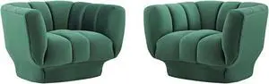 Entertain Vertical Channel Tufted Performance Velvet Armchair Set of 2 Green