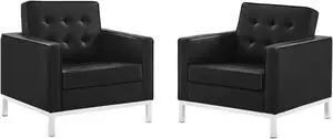 Loft Tufted Upholstered Faux Leather Armchair Set of 2 Silver Black