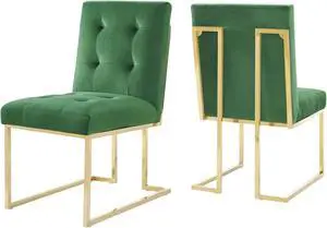 Privy Gold Stainless Steel Performance Velvet Dining Chair Set of 2 Gold Emerald