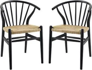 Flourish Spindle Wood Dining Side Chair Set of 2 Black