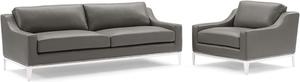 Harness Stainless Steel Base Leather Sofa & Armchair Set Gray