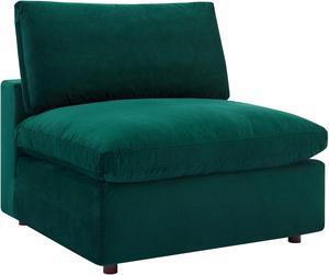 Commix Down Filled Overstuffed Performance Velvet Armless Chair Green