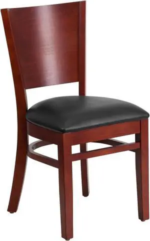 Flash Furniture Lacey Series Solid Back Mahogany Wooden Restaurant Chair with Black Vinyl Seat