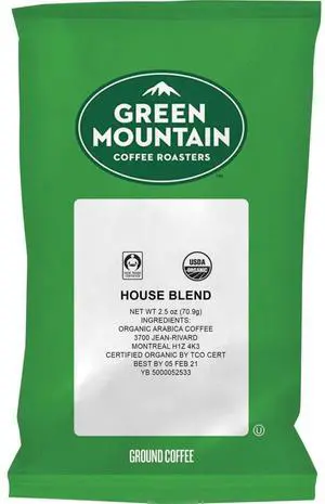 Green Mountain Coffee Fair Trade Organic House Blend - Light - 2.5 oz - 50 Coffee Bag - 50 / Carton Green Mountain Coffee Fair Trade Organic House Blend - Light - 2.5 oz - 50 Coffee Bag - 50 / Carton