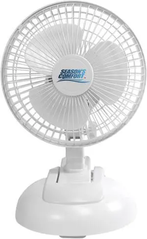 Seasons Comfort FTC6 6-In. 2-in-1 Tabletop and Clip-on Portable Fan, FTC6, White