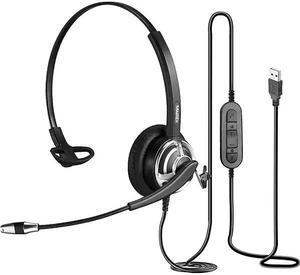 Mono PC Headset with Mic Noise Canceling for Laptop Teams Zoom Office Call Center VoIP Phone Calls