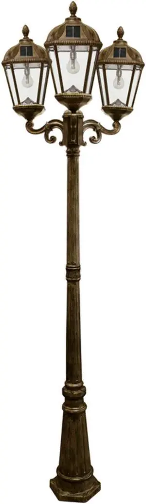 Gama Sonic Royal Bulb Solar Outdoor Triple Head Lamp Post GS-98B-T-WB - Weathered Bronze Finish