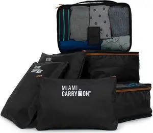 19V69 ITALIA Collins 6-Piece Packing Cubes Luggage Organizer (Black+Tan)