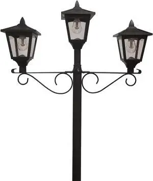 Triple Head Solar Lamp and Post set with Round Planter