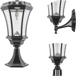 Victorian Bulb Solar Light w/Motion Sensor - Wall/Pier/3" Fitter Mounts - Black