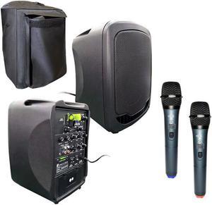 HamiltonBuhl High Quality Compact PA System - Bluetooth, USB, SD Card Ports, Wireless Handheld Microphones and Canvas Cover