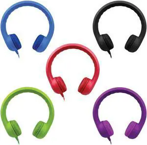 Flex-Phones Virtually Indestructible Foam Headphones - Color Pack  - BLUE, BLACK, RED, GREEN and PURPLE