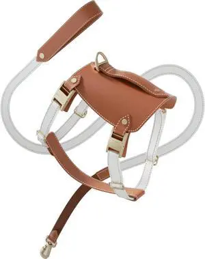 Saddle Dog Harness with Leash Set  Adjustable Reflective Dog Vest with Handle for Dogs and Cats (Toffee Medium)