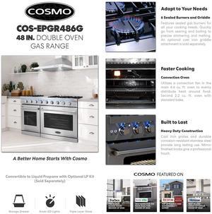48" Freestanding Double Oven Gas Range, 6 Sealed Gas Burners, Convection Oven