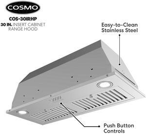 Cosmo 30" Insert Range Hood With Push Button Controls, Stainless Steel