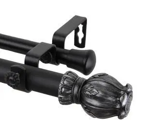 Susie Double Curtain Rod 1" OD 66-120 inch  - Black