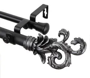 Federer Double Curtain Rod 1" OD 120-170 inch  - Black
