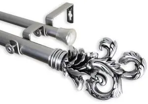 Federer Double Curtain Rod 1" OD 160-240 inch  - Satin Nickel