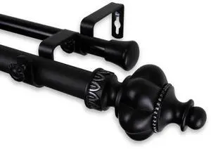 Eddy Double Curtain Rod 1" OD 66-120 inch  - Black